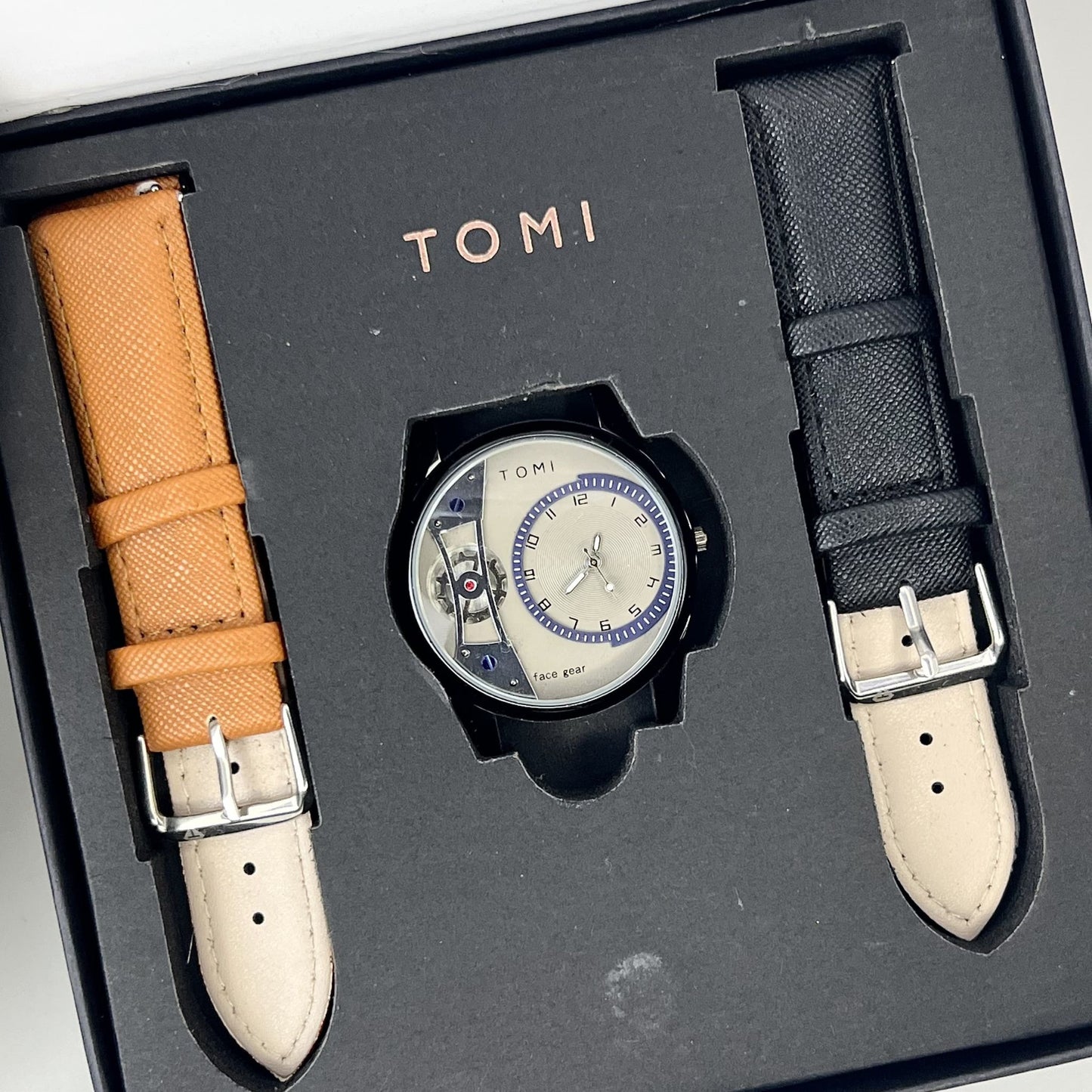 OMI Face Gear Watch – Dual Strap, Side Down Seconds, Stylish Design