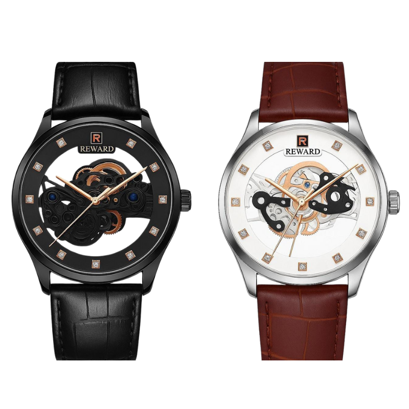 Reward Skeleton Leather Watch
